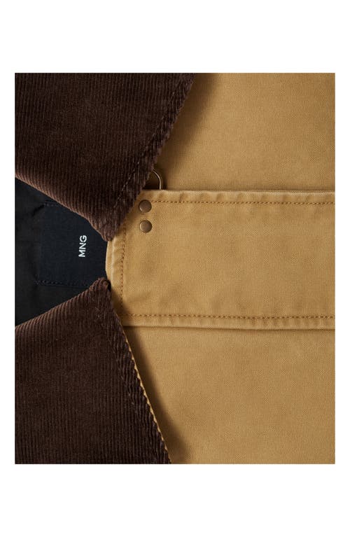 Mango Corduroy Colllar Cotton Canvas Coat In Brown
