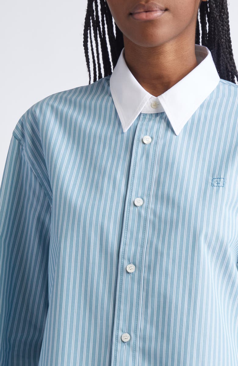 Acne Studios Sunnie Stripe Organic Cotton Poplin Button-Up Shirt, Alternate, color, Turquoise Blue