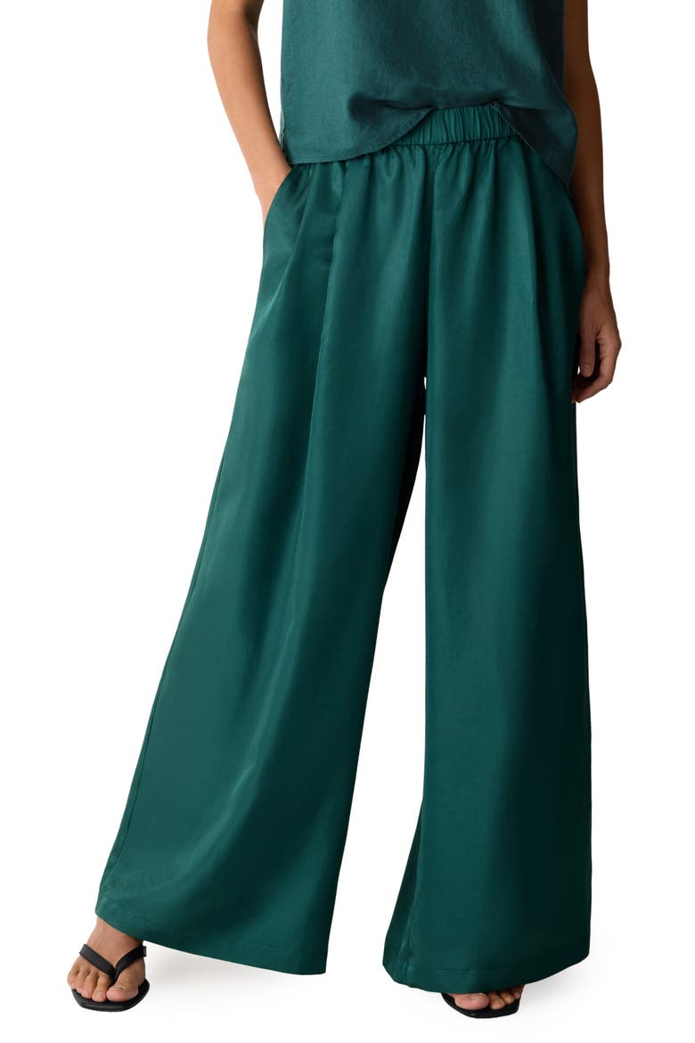 Pull-On Satin Wide Leg Pants, Main, color, KELP