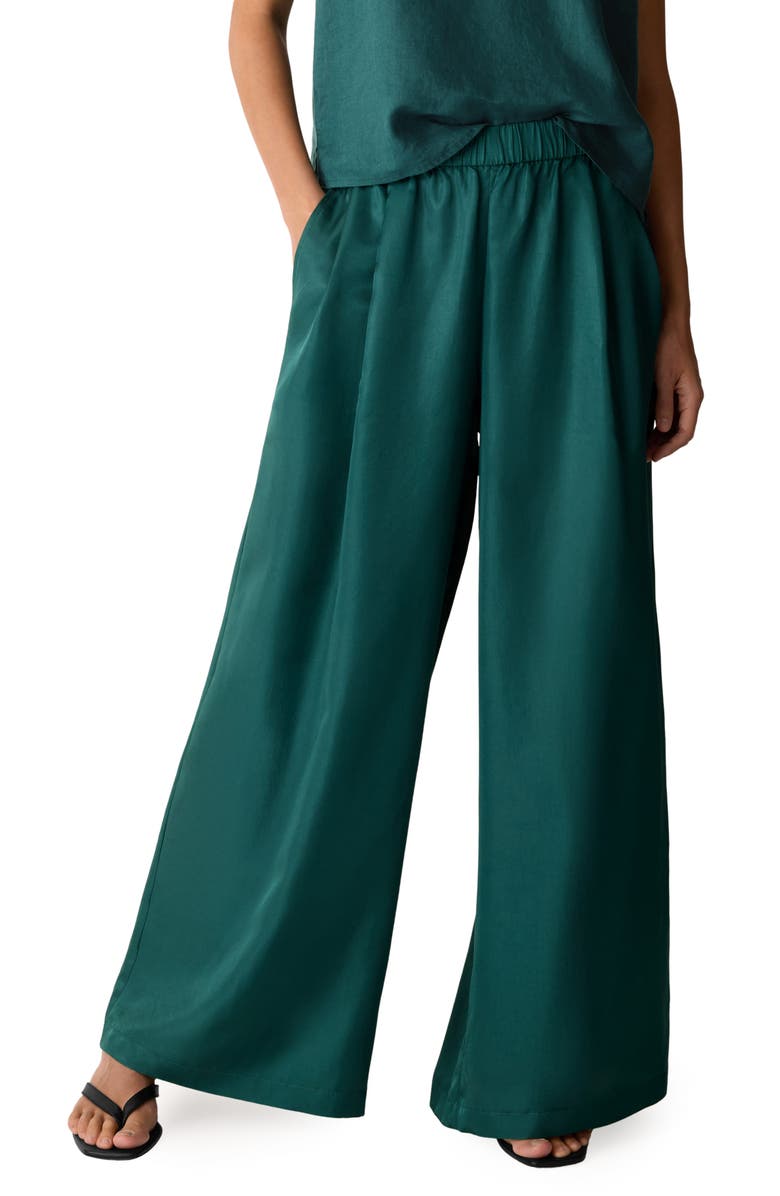 Eileen Fisher Pull-On Satin Wide Leg Pants, Main, color, 