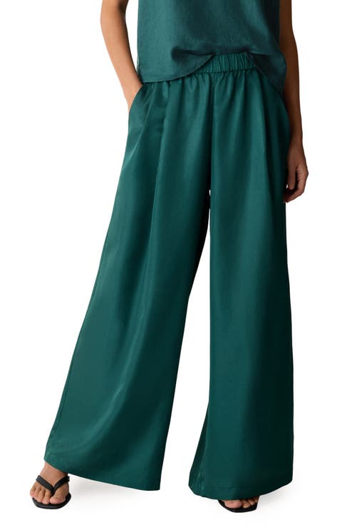 Pull-On Satin Wide Leg Pants