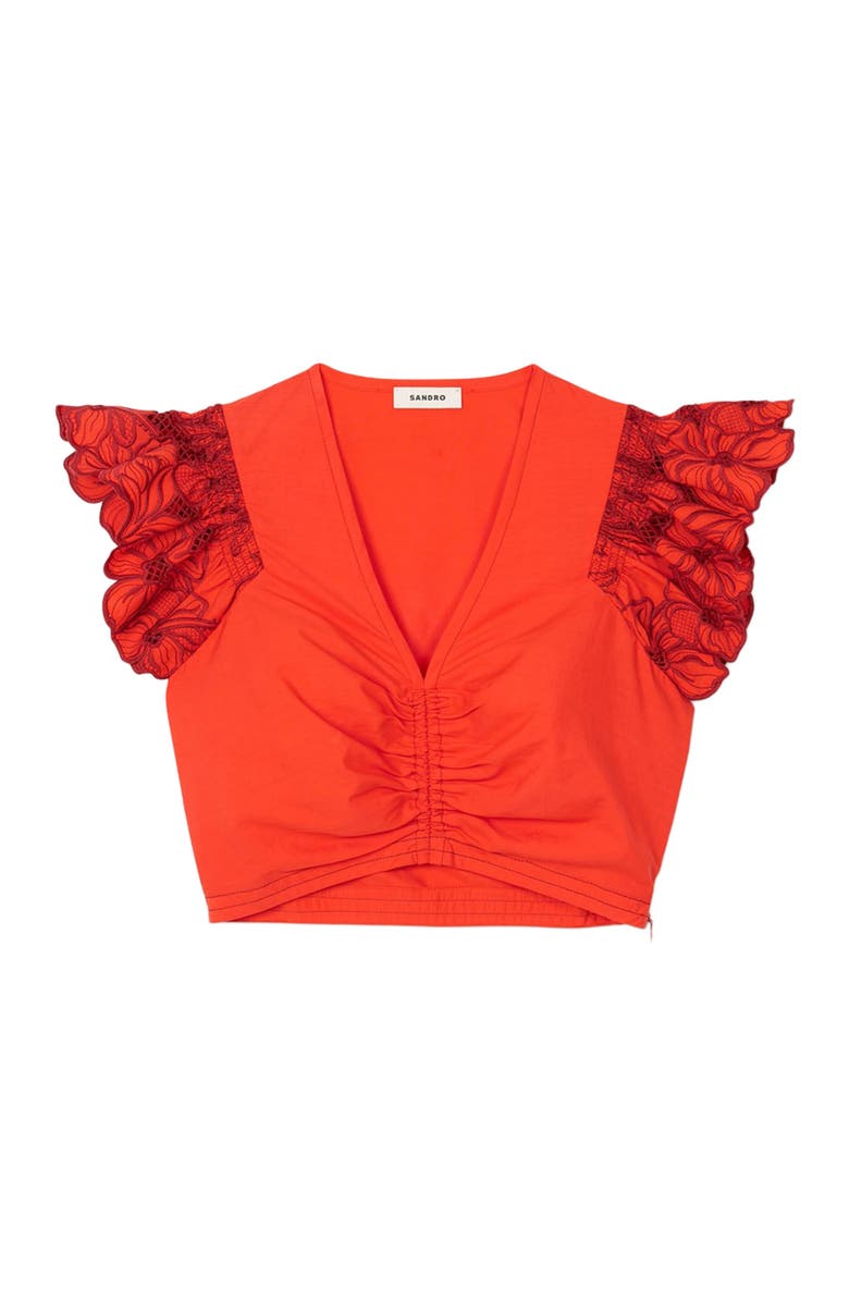 SANDRO Crop top with embroidered sleeves, Alternate, color, 