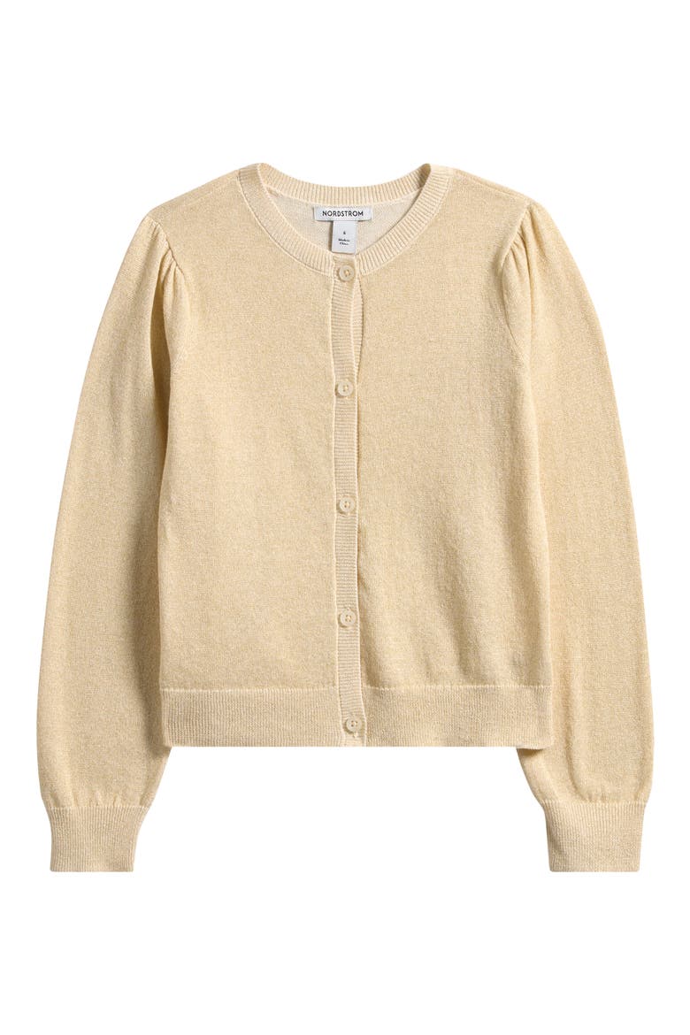 Kids' Sparkle Puff Shoulder Cardigan, Main, color, IVORY EGRET
