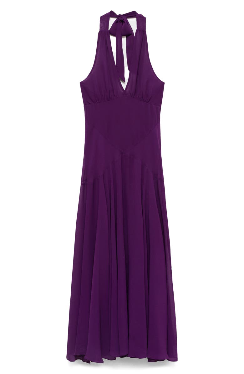 MANGO Pleated Halter Midi Dress, Alternate, color, Purple