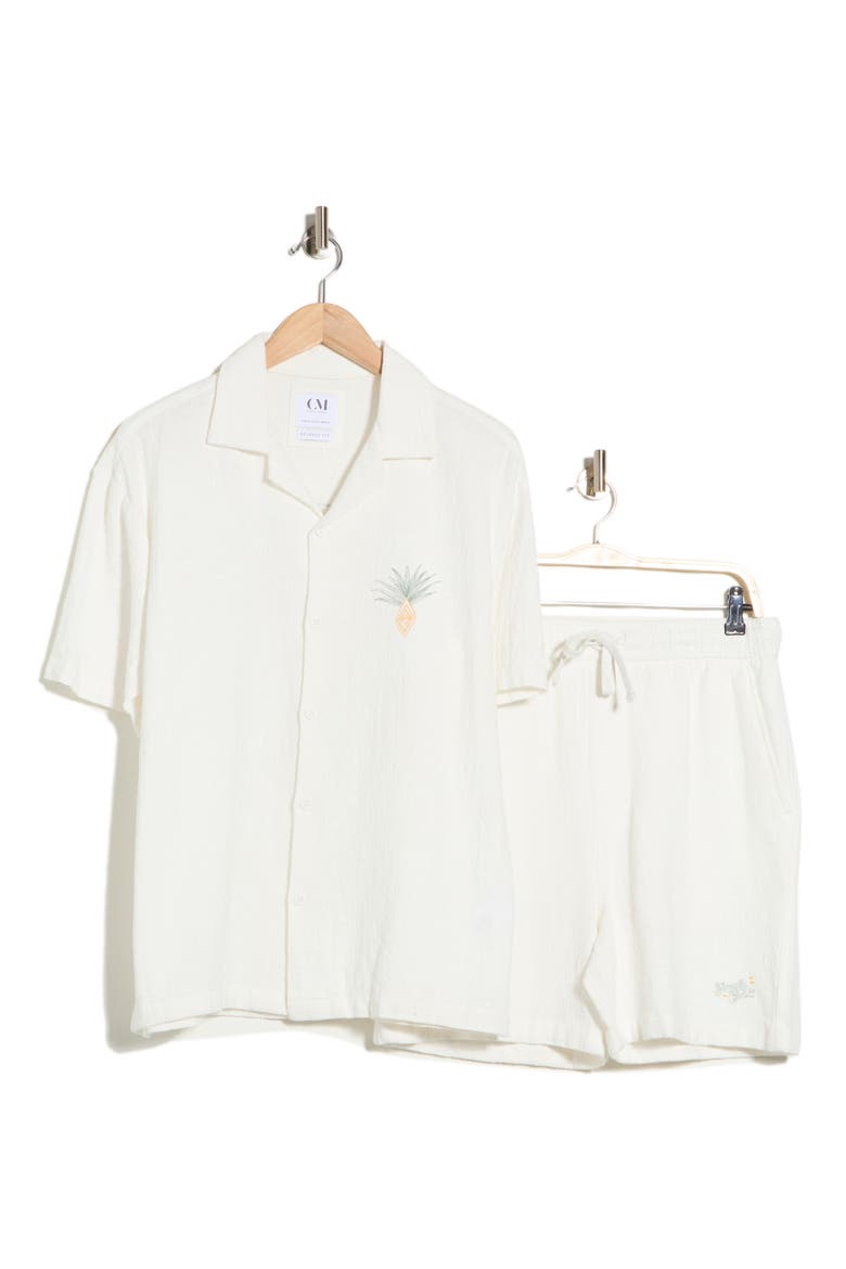 Tropical Embroidered Linen Camp Shirt, Alternate, color, WHITE