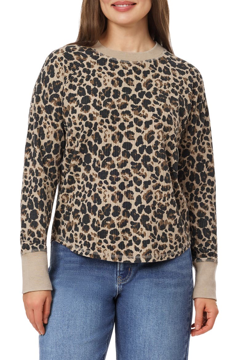 Nella Waffle Knit Top, Main, color, COBBLESTONE LEOPARD