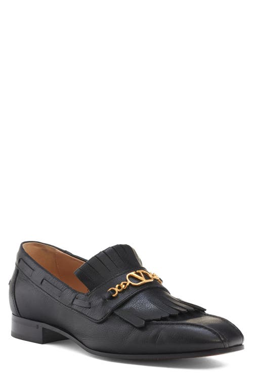 Valentino Vlogo Signature Kidskin Loafer With Fringes In Nero