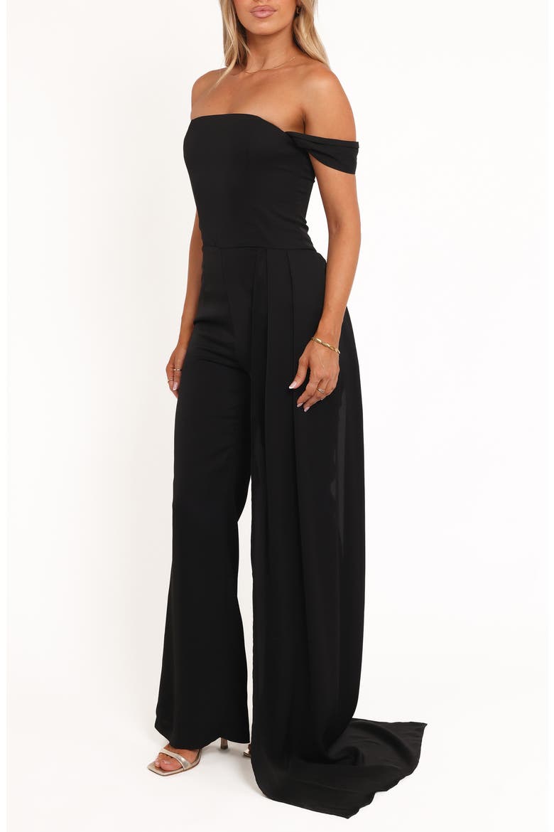 Jenny Drape Off the Shoulder Jumpsuit, Alternate, color, BLACK