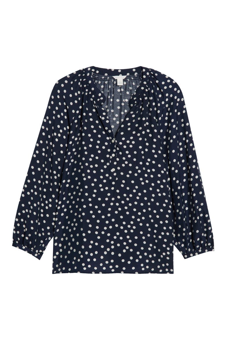 Gathered Popover Top, Alternate, color, NAVY- IVORY SCATTERED DOT