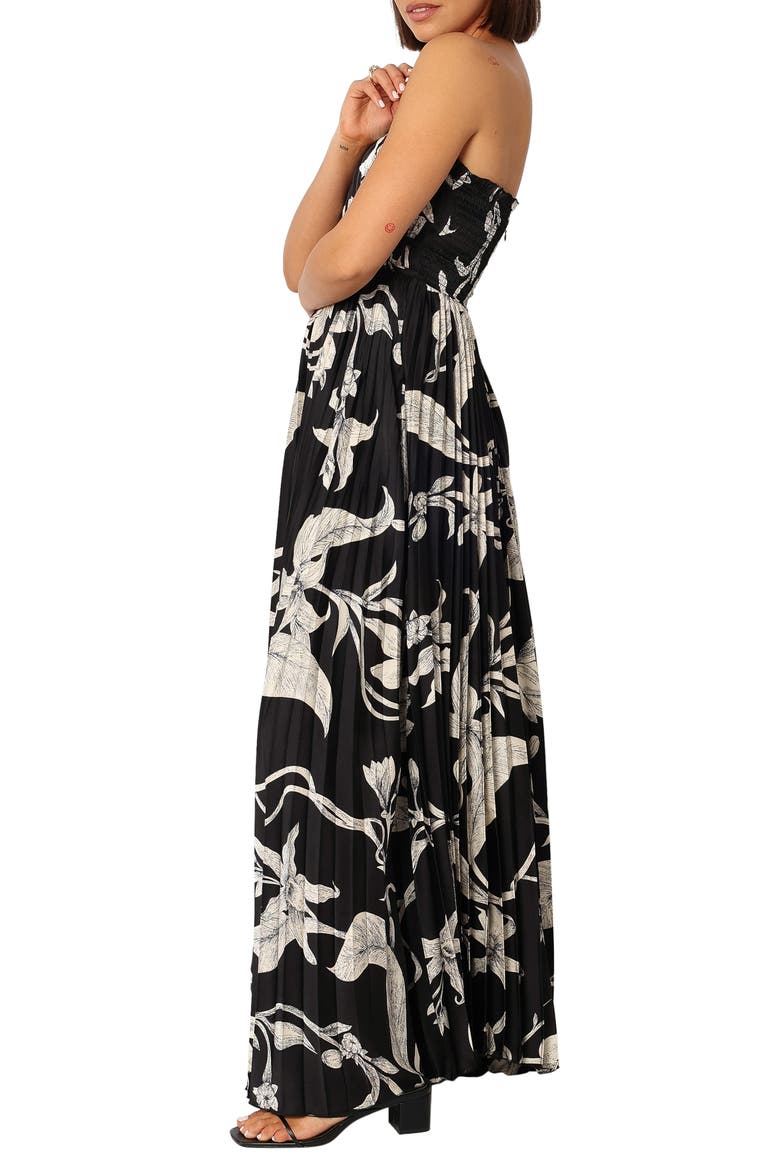 Angelique Floral Strapless Pleated Maxi Dress, Alternate, color, BLACK FLORAL
