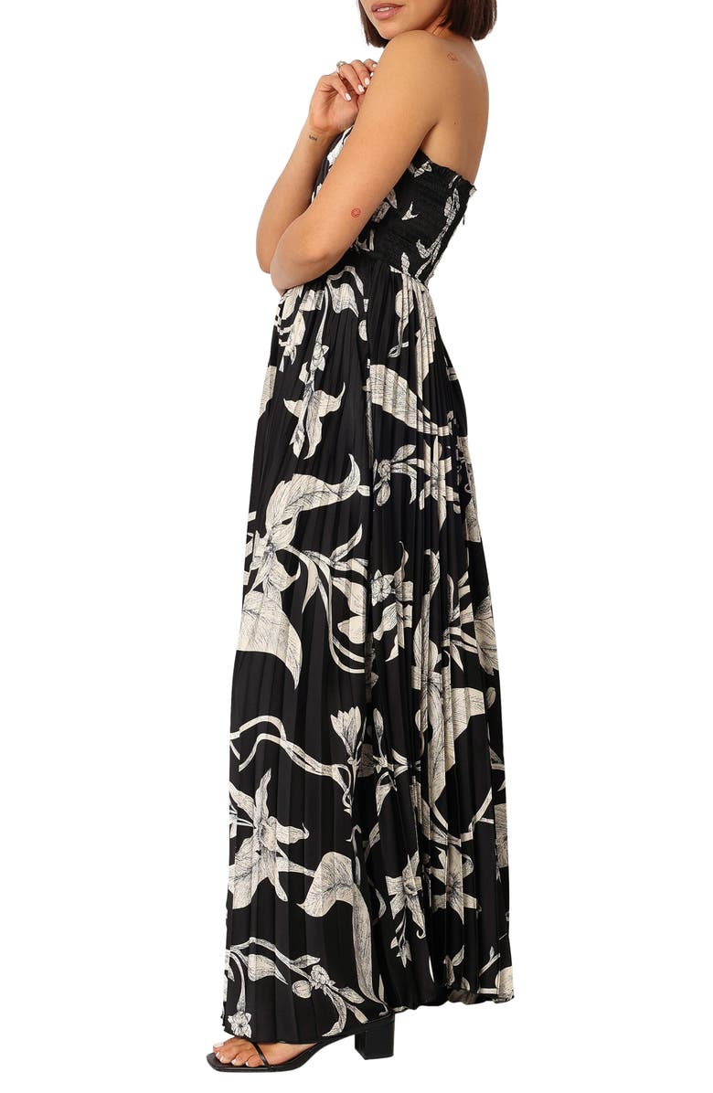 Petal & Pup Angelique Floral Strapless Pleated Maxi Dress, Alternate, color, Black Floral