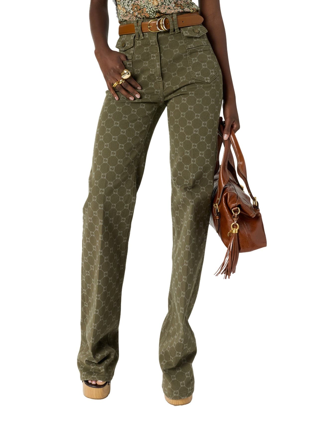 Anna Monogram Print Flared Jeans