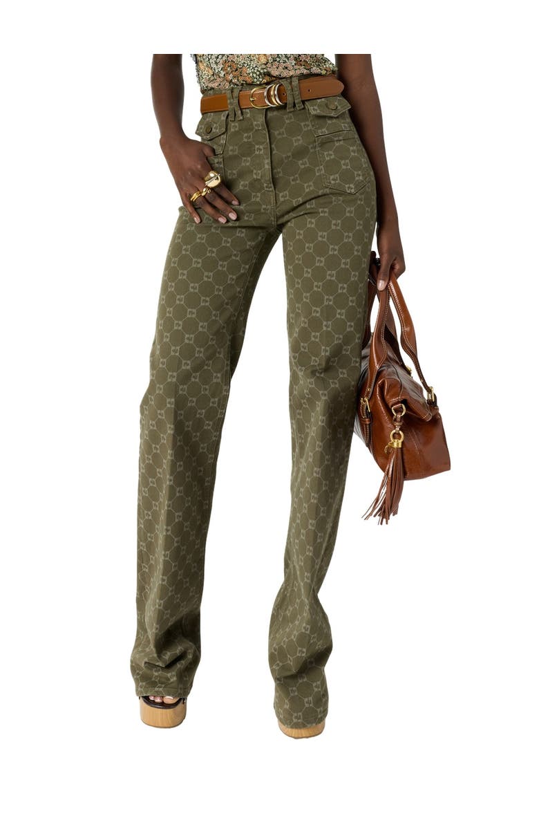 GERARD DAREL Anna Monogram Print Flared Jeans, Main, color, Khaki Green
