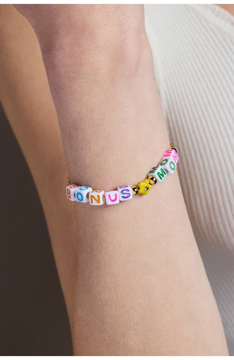 Alex and Ani 'Bonus Mom' Alphabet Bead Linear Bracelet, Alternate, color, Gold