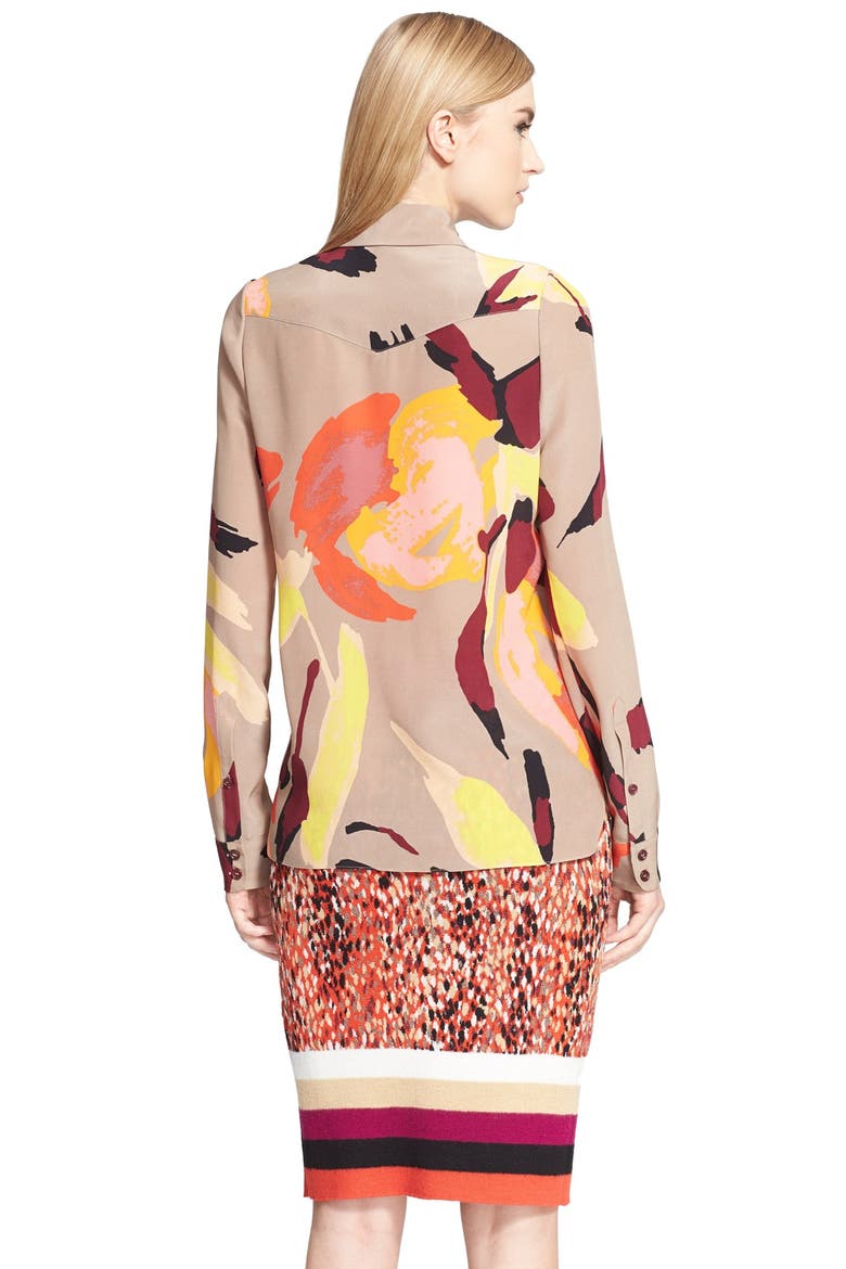 Abstract Print Long Sleeve Silk Blouse, Alternate, color, BIEGE MULTI