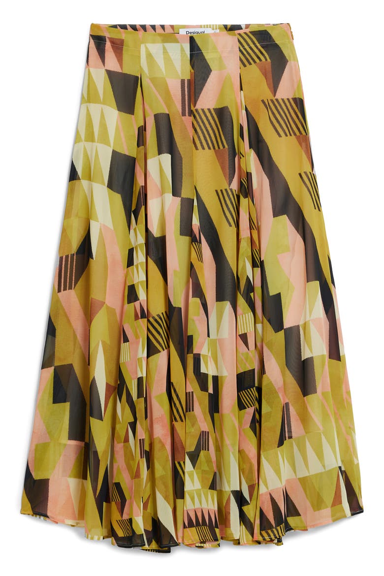 Geometric Print Maxi Skirt, Alternate, color, WARM GREEN