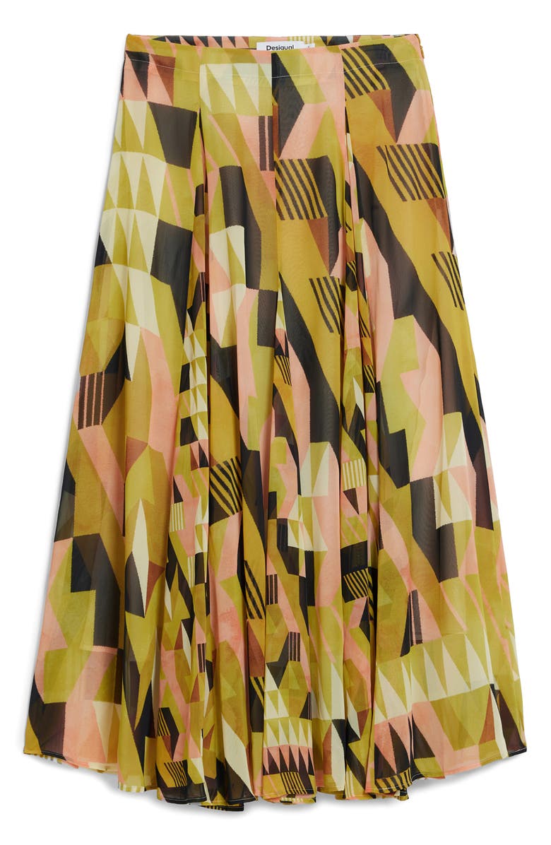 Desigual Geometric Print Maxi Skirt, Alternate, color, Warm Green