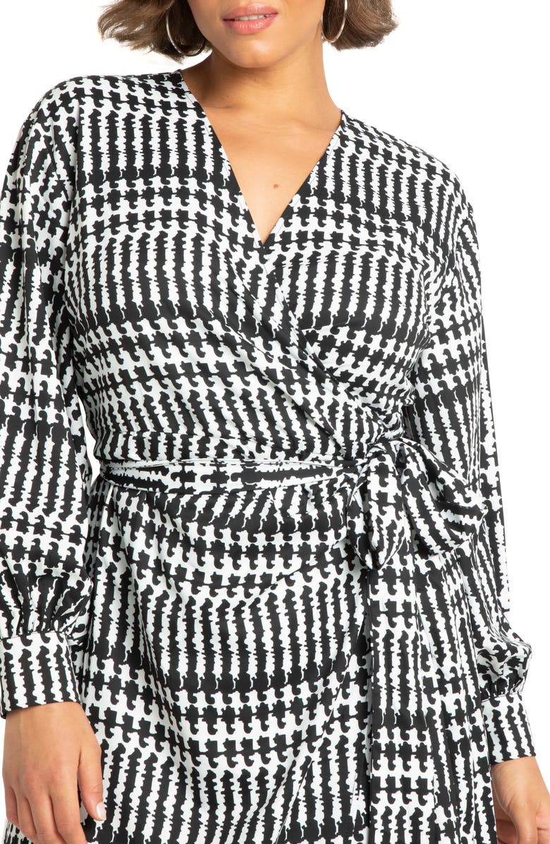 ELOQUII Long Sleeve Midi Wrap Dress, Alternate, color, Pixel Perfect