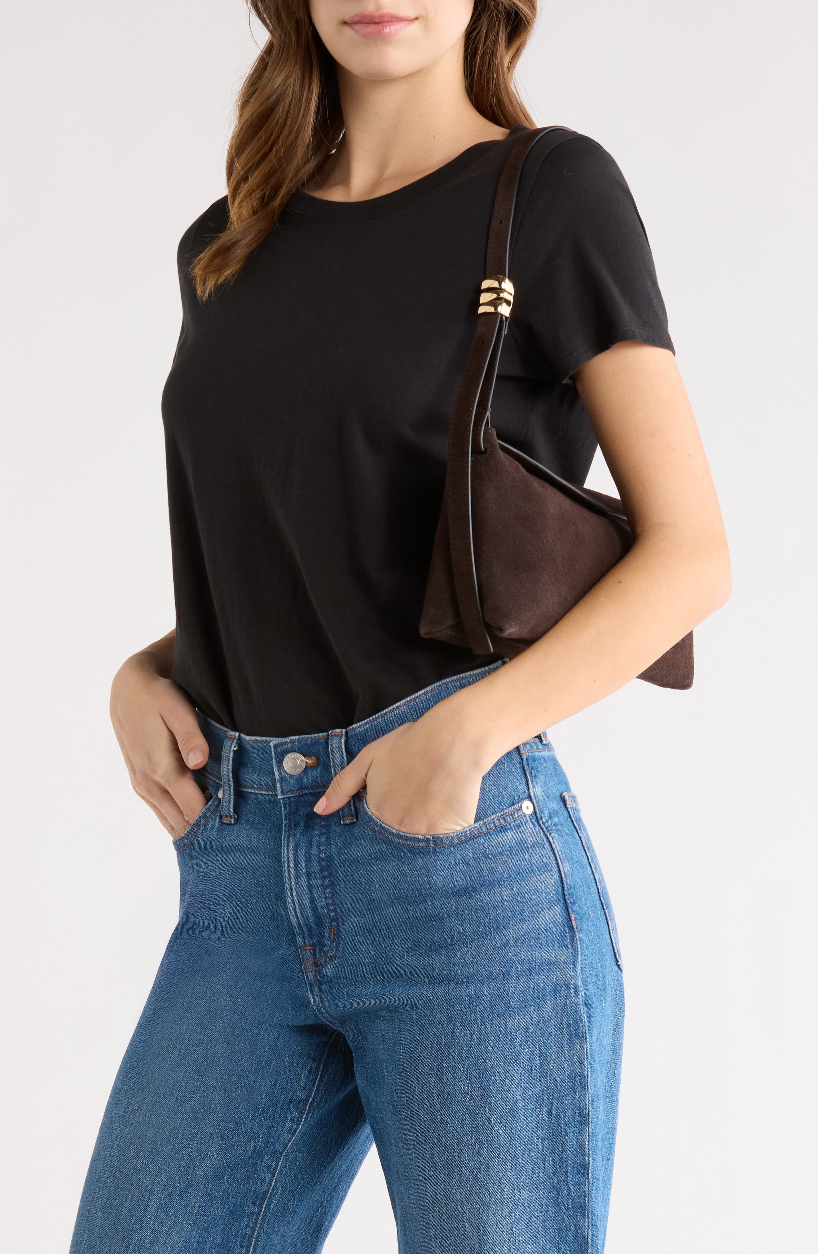 Madewell The Date Night Suede Shoulder Bag, Alternate, color, Dark Carob