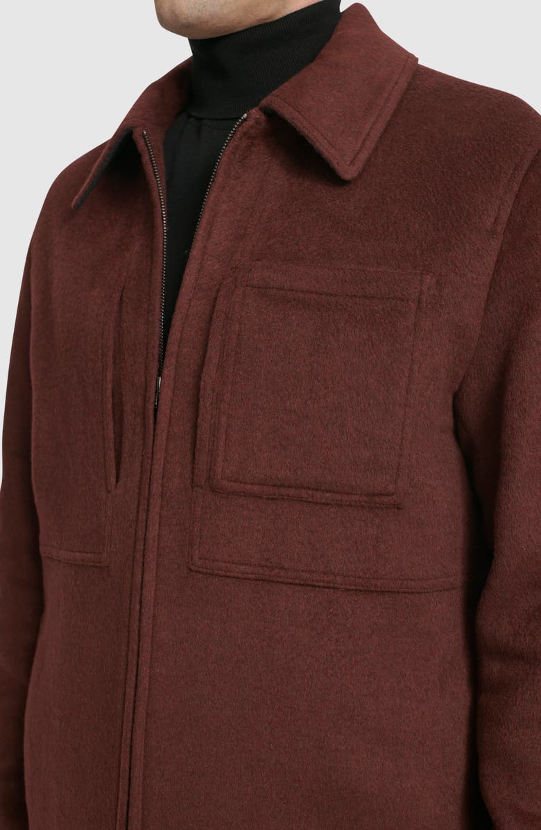 Cole Haan Felt Zip Front Shirt Jacket, Alternate, color, Wine