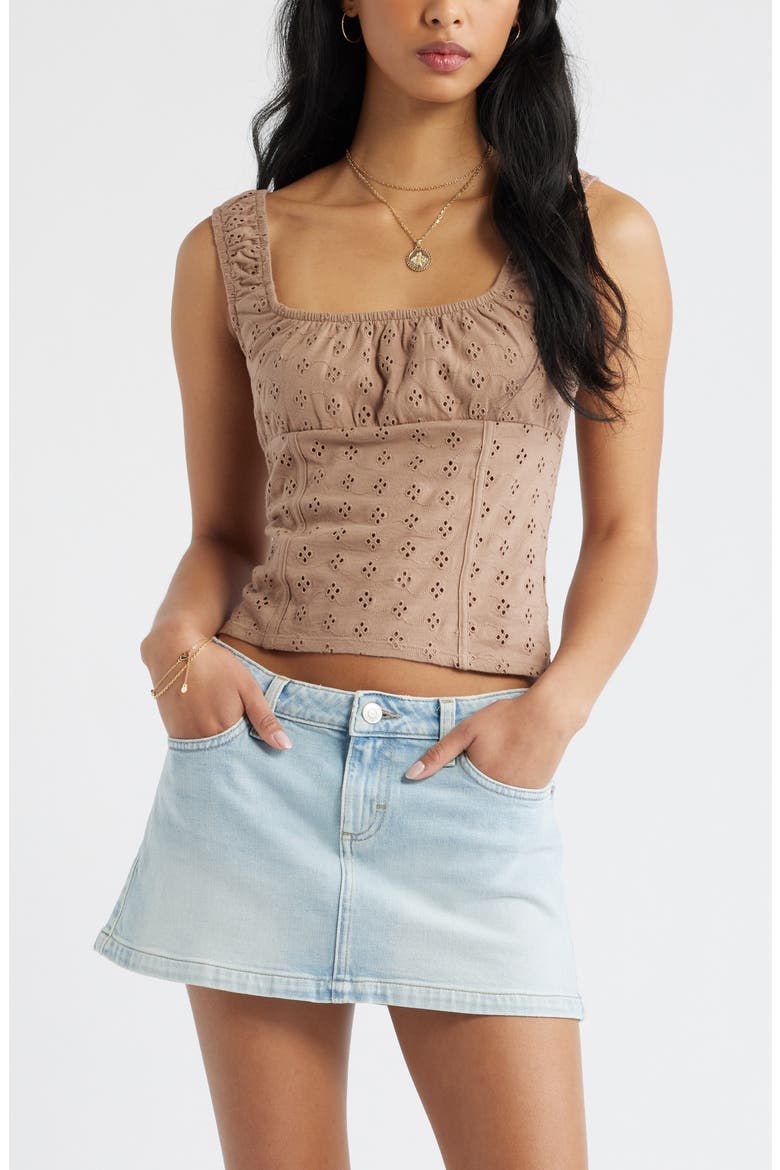 Ruched Cotton Eyelet Tank, Main, color, BROWN FRESCO