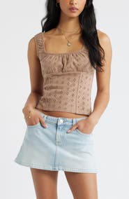 BP. Ruched Cotton Eyelet Tank