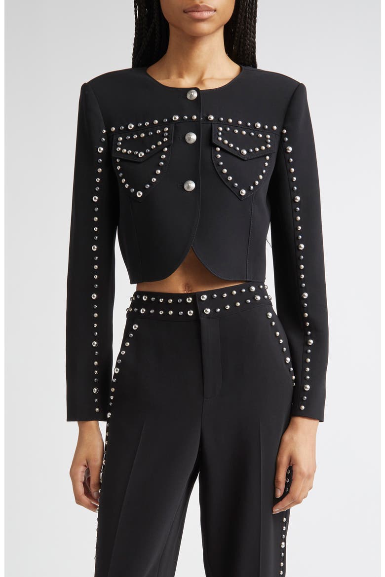 Olga Studded Crop Jacket, Main, color, BLACK