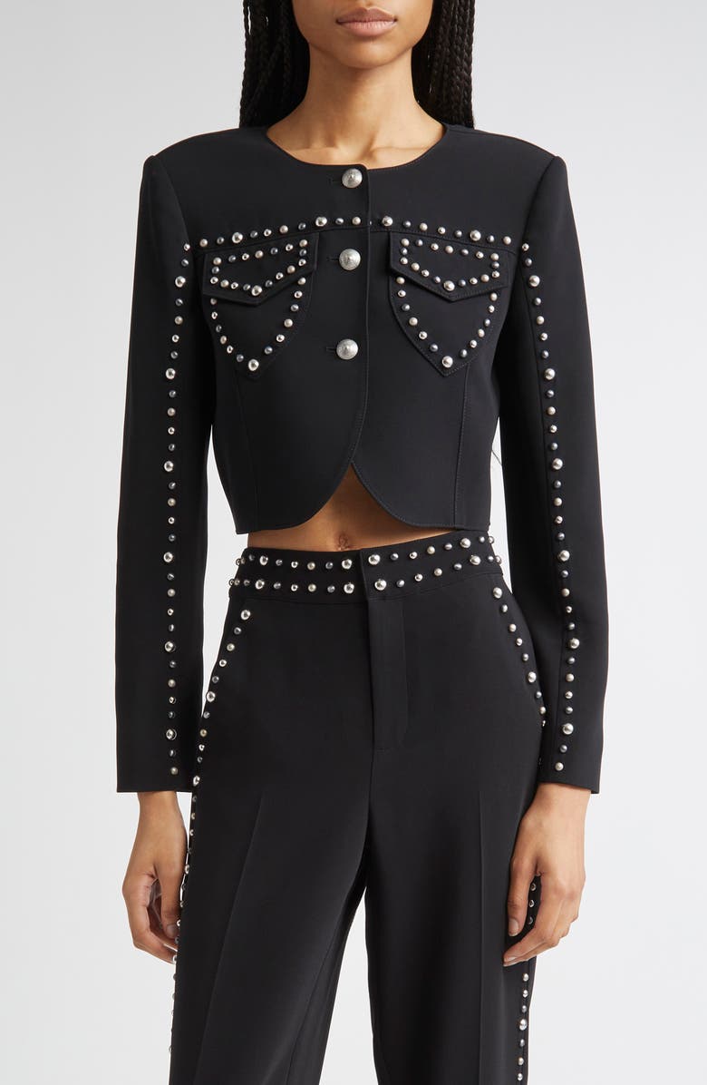 Cinq à Sept Olga Studded Crop Jacket, Main, color, Black