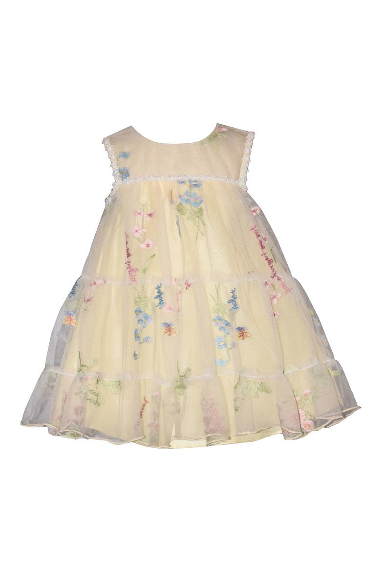 Embroidered Mesh Tiered Float Party Dress, Main, color, YELLOW