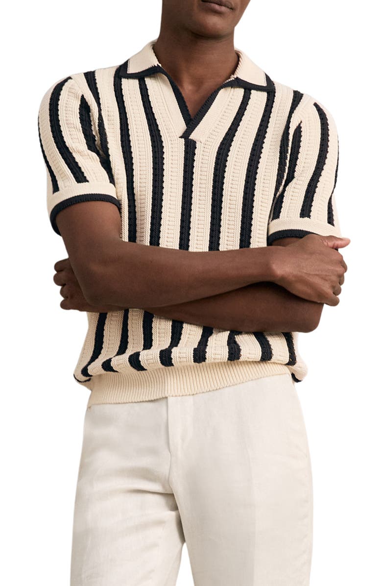 Reiss Duncan Texture Stripe Polo Sweater, Main, color, Off White/ Navy