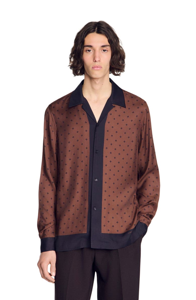 SANDRO Square Cross motif shirt, Alternate, color, Tobacco Brown