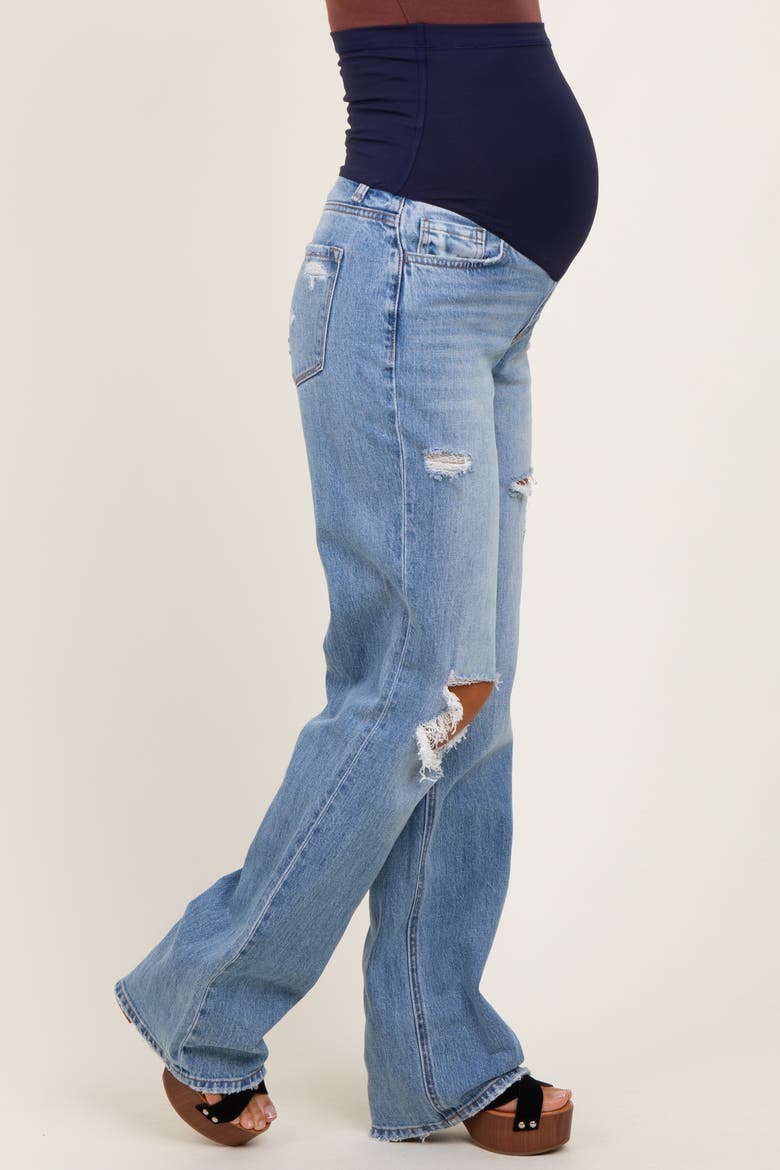 Distressed Open Knee Straight Leg Maternity Jeans, Alternate, color, Light Blue