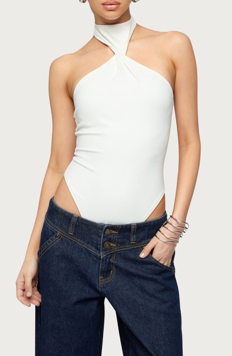 EDIKTED Jimana Halter Neck Bodysuit, Main, color, 