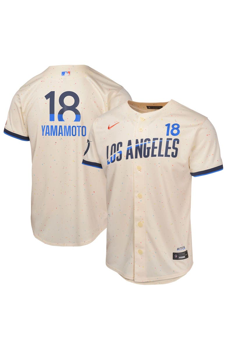 Nike Youth Nike Yoshinobu Yamamoto Cream Los Angeles Dodgers 2024 City Connect Limited Player Jersey, Main, color,