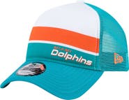 New Era Men's New Era White/Aqua Miami Dolphins Color-Block 9FORTY A-Frame Trucker Adjustable Hat