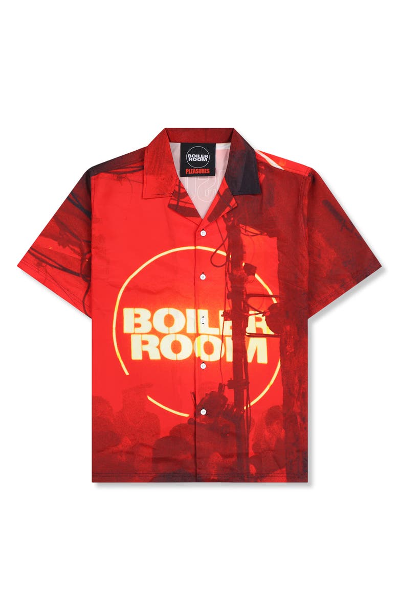 PLEASURES x Boiler Room Oversize Camp Shirt, Alternate, color, Red