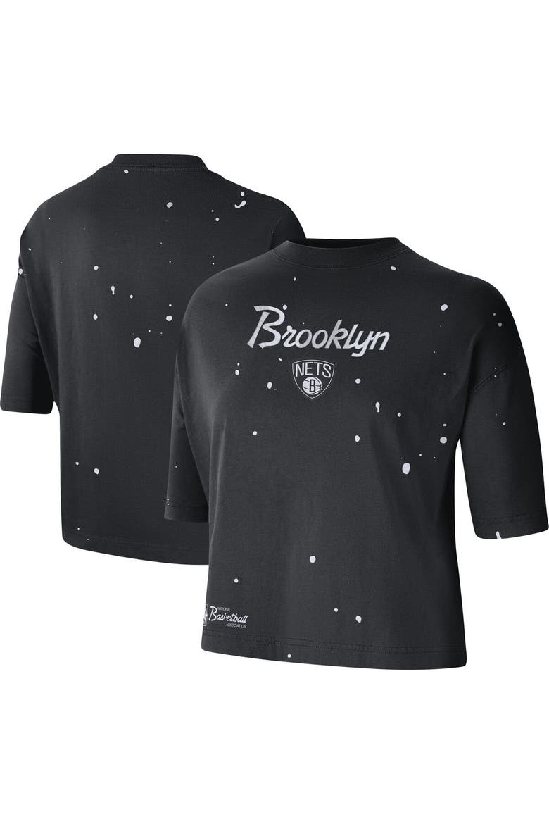 Women's Nike Black Brooklyn Nets Courtside Splatter Cropped T-Shirt, Main, color, Black