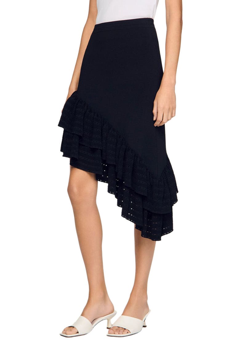 Asymmetrical knit skirt, Alternate, color, Black