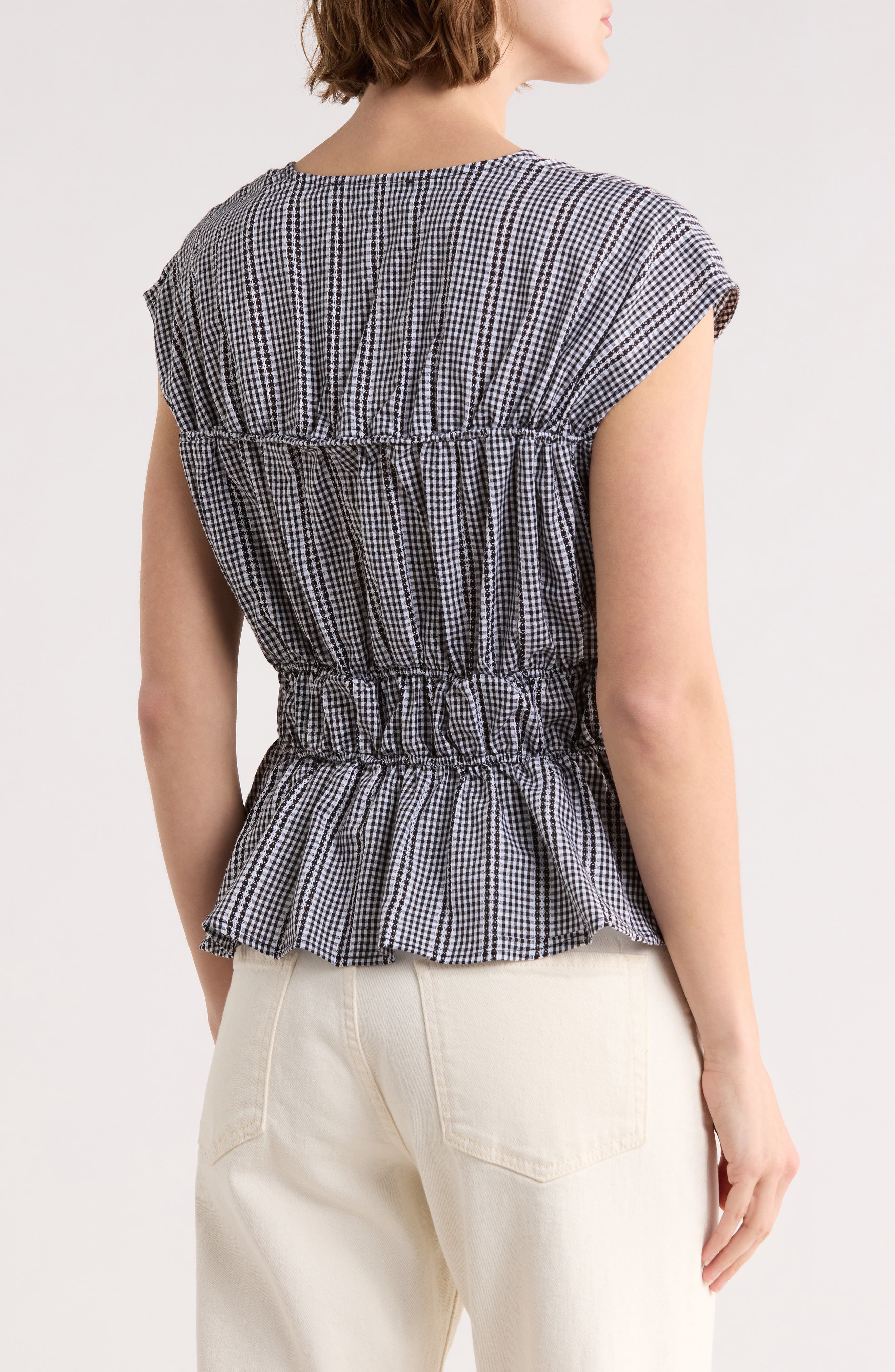 Gingham Shirred Tie Top - image 2