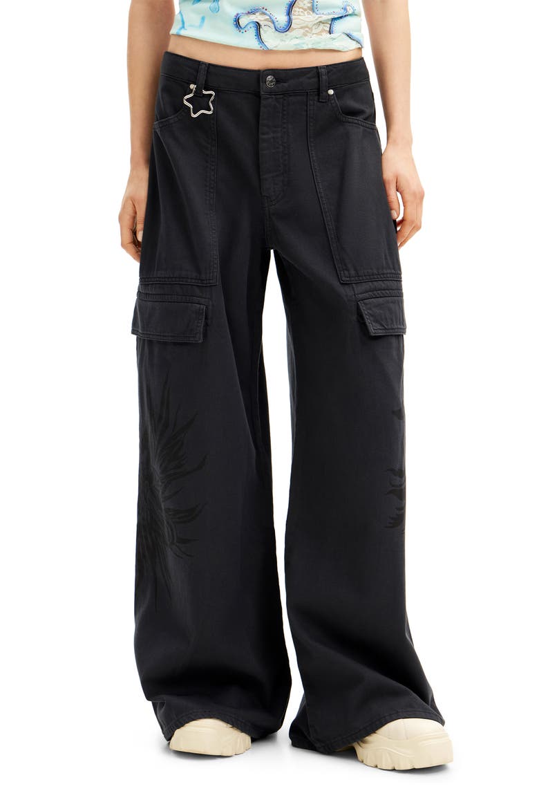 Queens Collina Wide Leg Cargo Pants, Main, color, BLACK