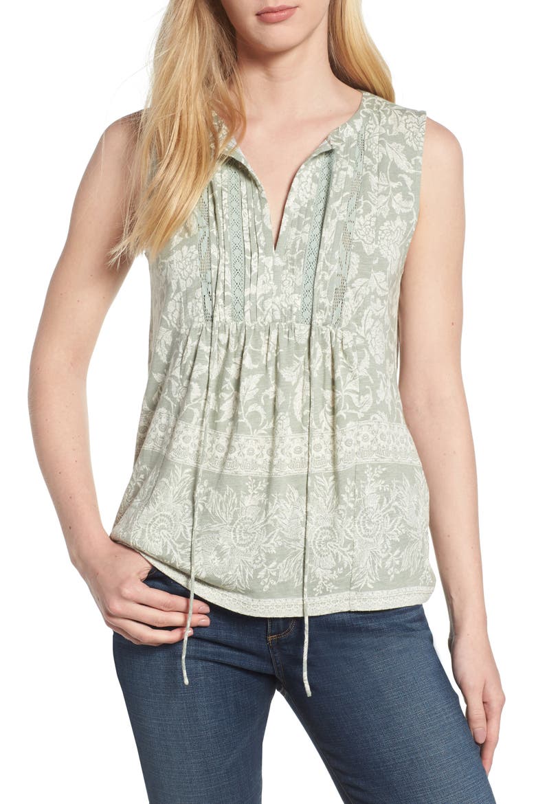 Sleeveless Lace Mix Top, Main, color, MINT MULTI