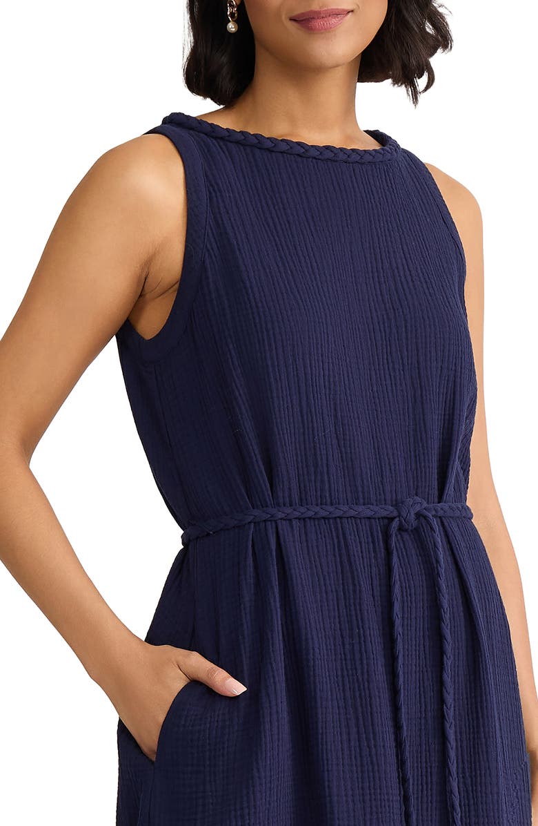 Jones New York Belted Sleevless Midi Dress, Alternate, color, Pacific Navy