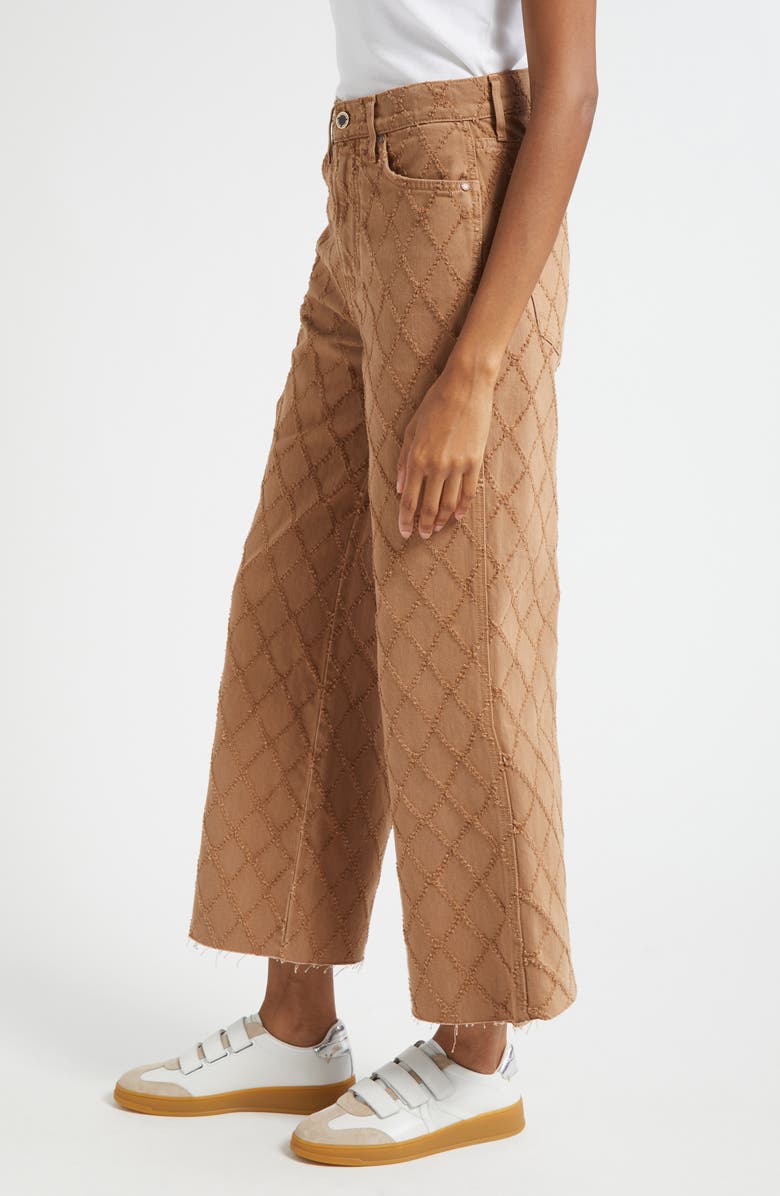 Veronica Beard High Waist Diamond Jacquard Crop Wide Leg Jeans, Alternate, color, Hazelnut Stone