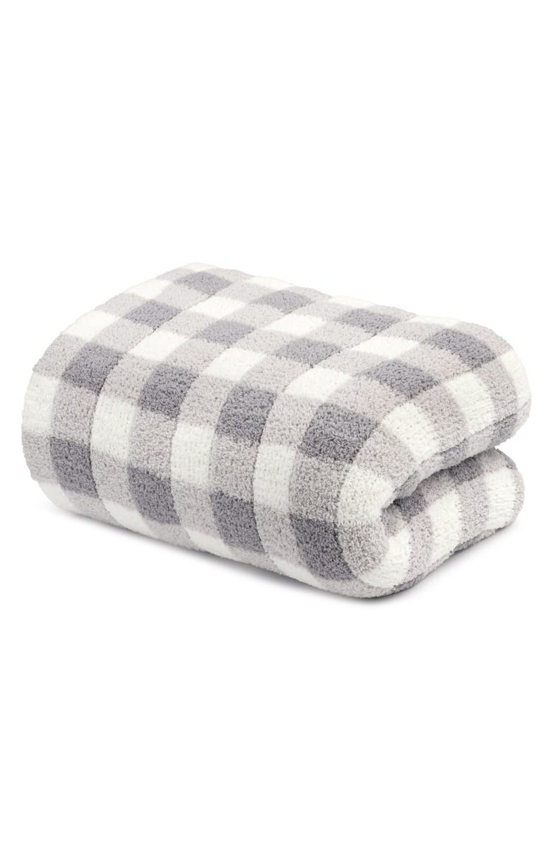 Kashwére Throw - Gingham - Chenilla Cloud, Main, color, Creme / Soapstone / Steel