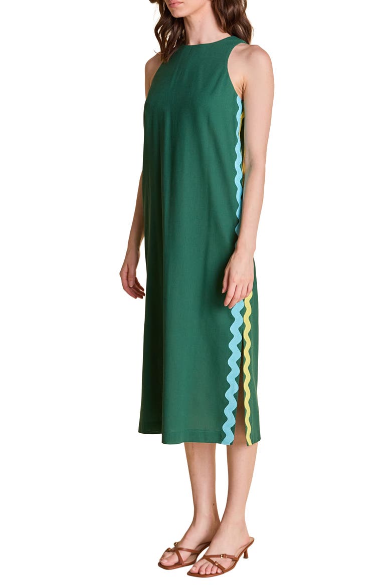 Rickrack Trim Sleeveless Midi Dress, Alternate, color, DARK GREEN