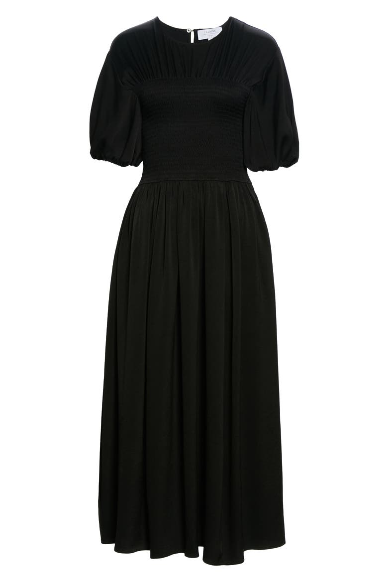 Smocked Bodice Puff Sleeve Maxi Dress, Alternate, color, BLACK