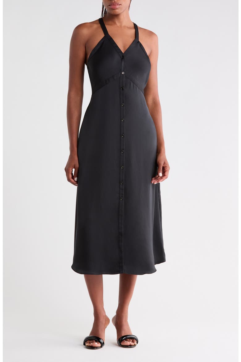 Cynthia Racerback Satin Shirtdress, Main, color, BLACK