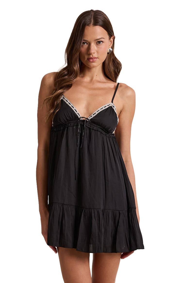 Ribbon Trim Triangle Babydoll Minidress, Alternate, color, BLACK