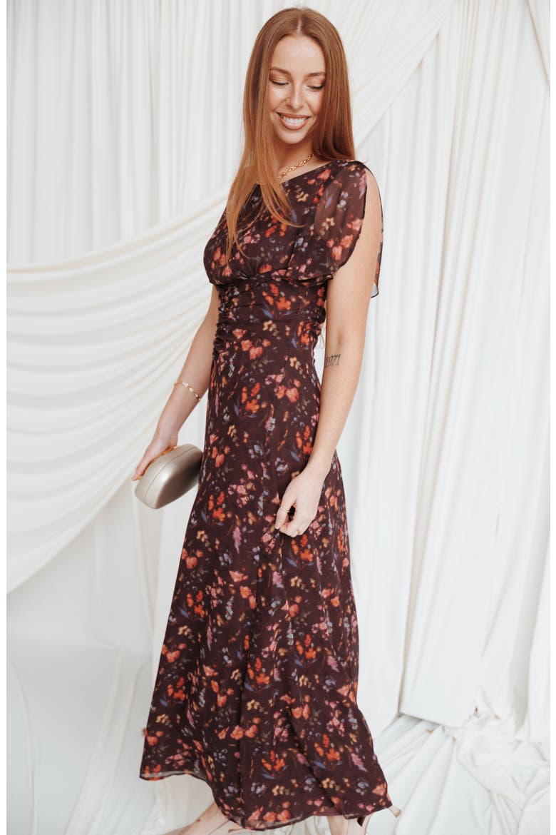 Magdalena Flutter Sleeve Maxi Dress, Alternate, color, PLUM BLURRED FLORAL