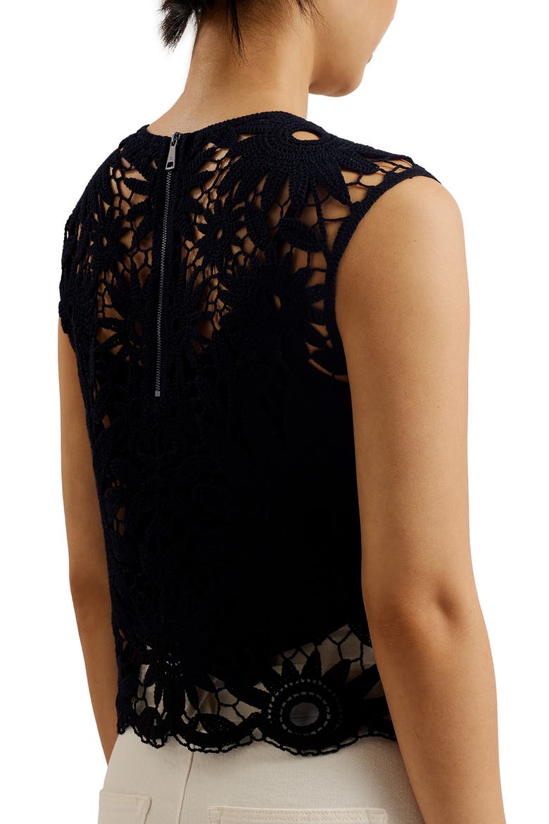 Katrnn Sleeveless Cotton Crochet Top, Alternate, color, BLACK
